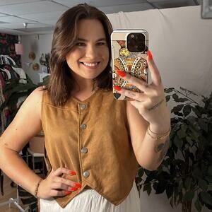 Western Suede Sleeveless Fringe Vest Brown Size